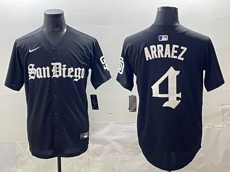 Men 2025 San Diego Padres #4 Arraez Black Five generations Joint Name Nike MLB Jersey style 1->san diego padres->MLB Jersey